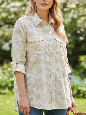 Liz Claiborne Tan floral roll up sleeve shirt 3x